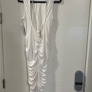 VENUS White Ruched Midi Dress